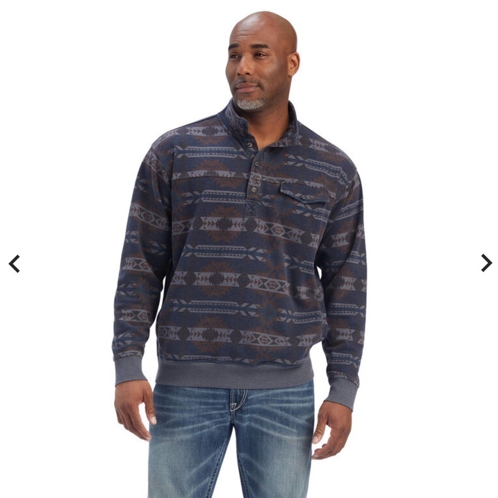 Ariat Pullover Mens‎ Large Blue Aztec Southwestern Geometric Fleece Mock Neck